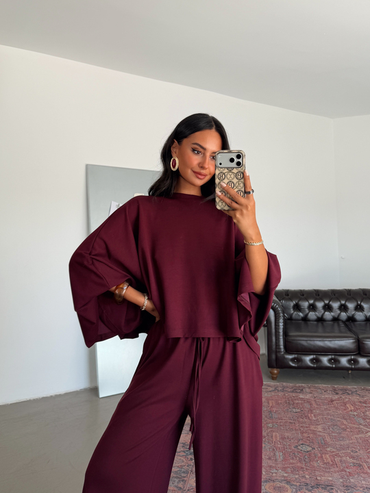 Yarasa Kol Oversize Takım - Bordo