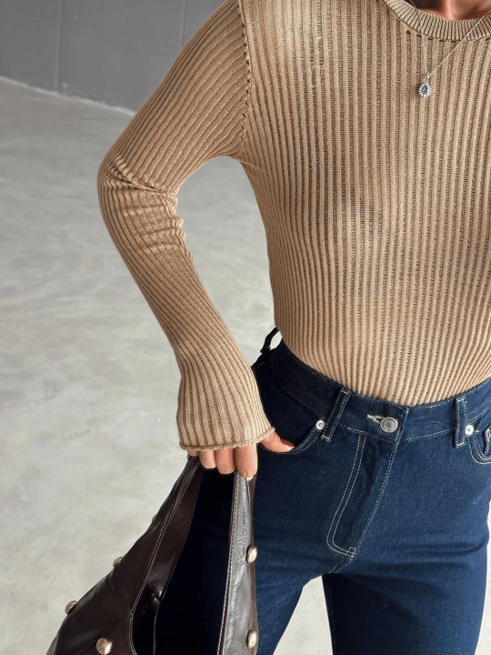 Arya Bisiklet Yaka Basic Triko Vizon - Vizon