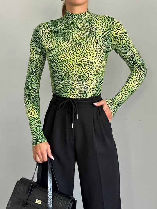 Desenli Balıkçı Bluz - Neon Leopar