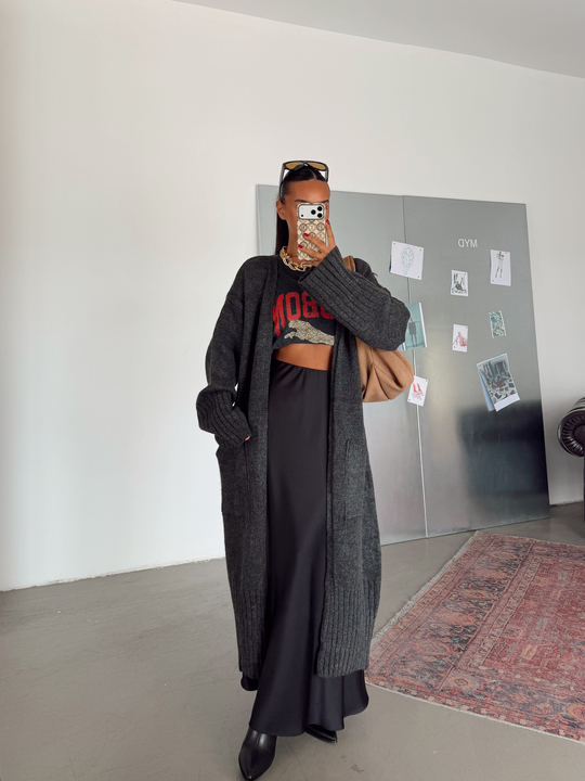 Oversize Uzun Hırka - Füme