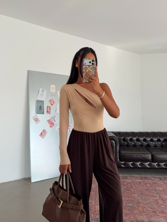 Sabrina Tek Kol Bodysuit Bej - Bej