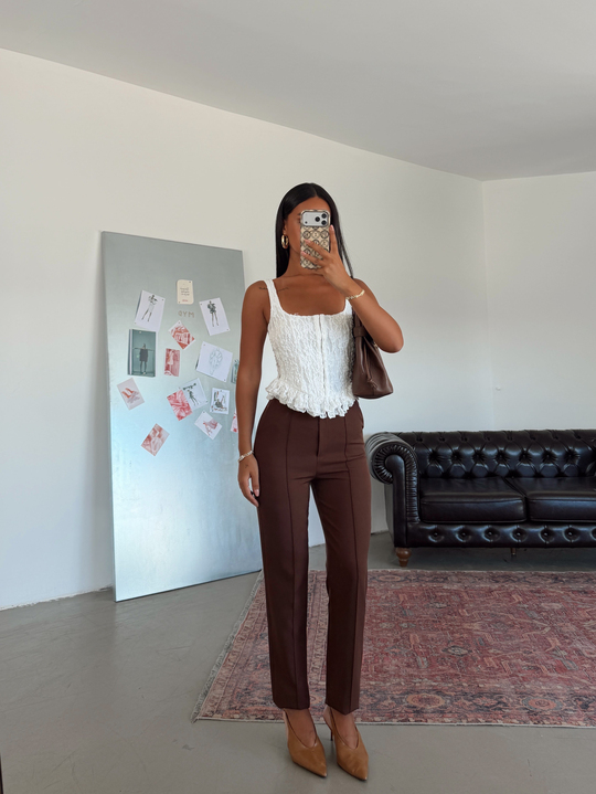 Beli Lastikli Çımalı Pantolon  - Acı kahve