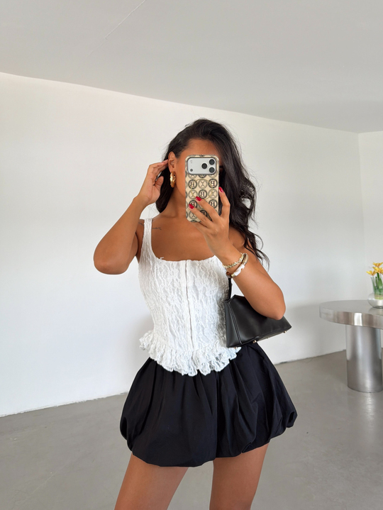 Korse Dantel Crop Top - Beyaz