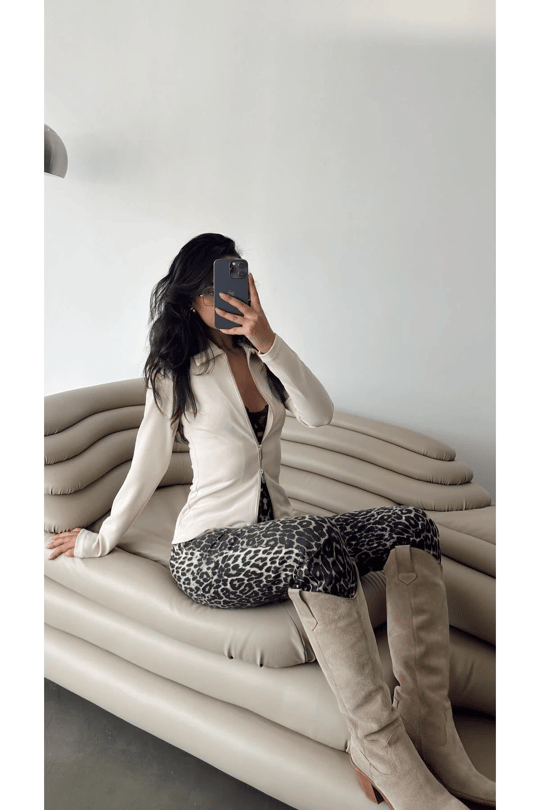 Nora Fermuarlı Bluz Bej - Bej