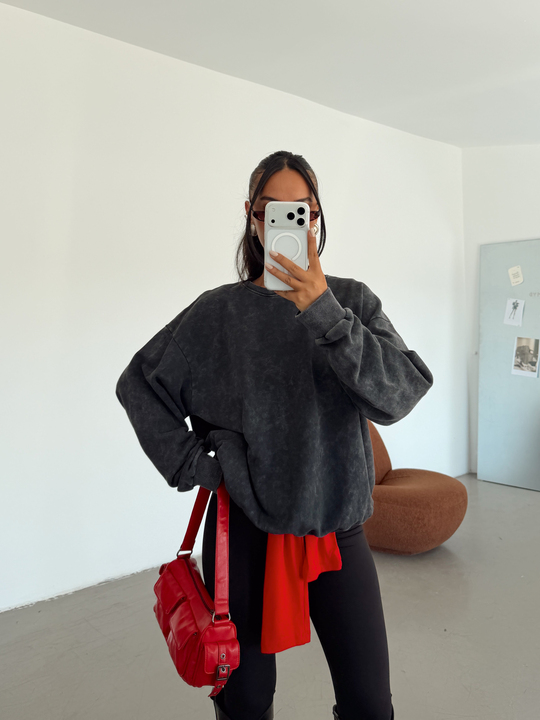 Oversize Yıkama Sweatshirt -Antrasit