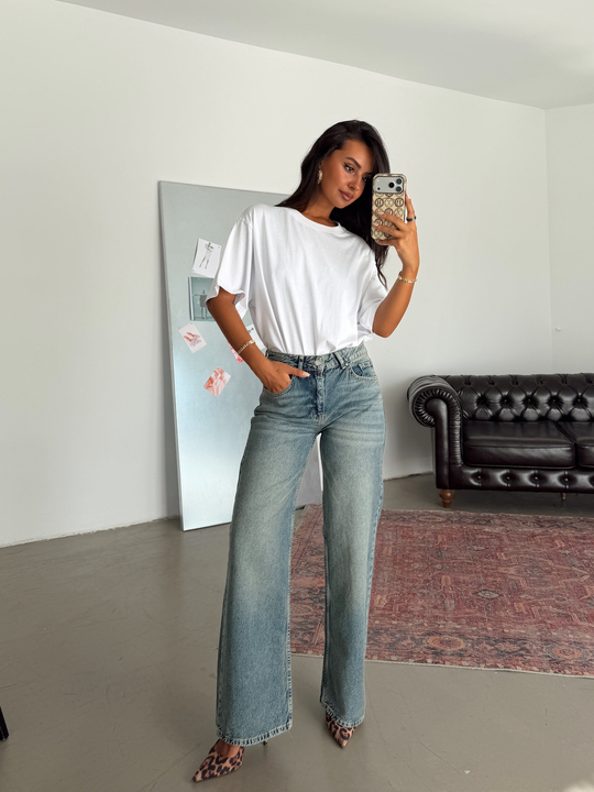 Orta Bel Wide Leg Jean - Mavi Yıkama