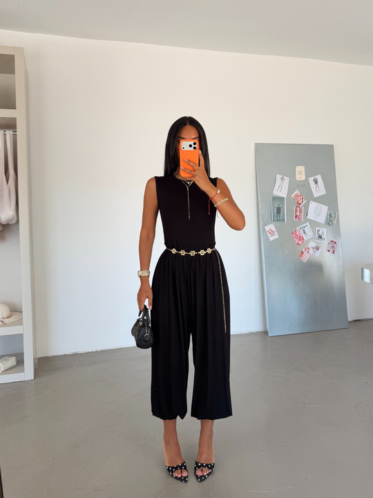 Sıfır Kol Jogger Tulum - Siyah