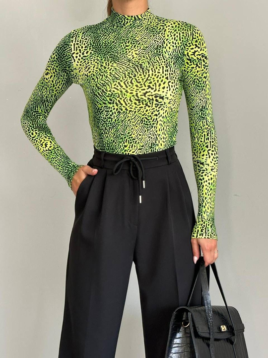 Desenli Balıkçı Bluz - Neon Leopar
