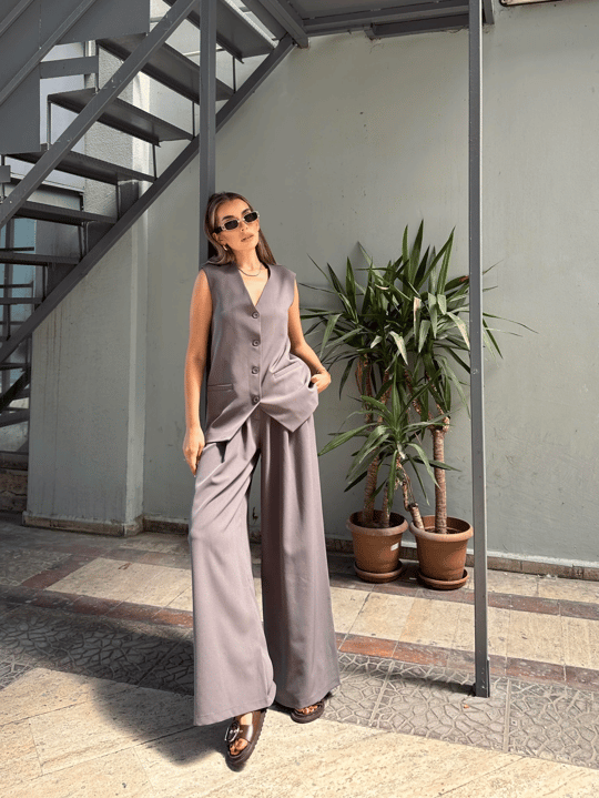 Taila Dört Düğme Yelek Füme - Füme