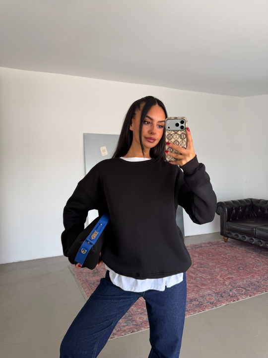 Düz Basic Sweatshırt - Siyah