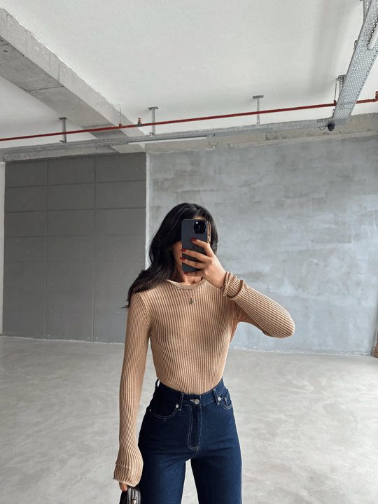 Arya Bisiklet Yaka Basic Triko Vizon - Vizon
