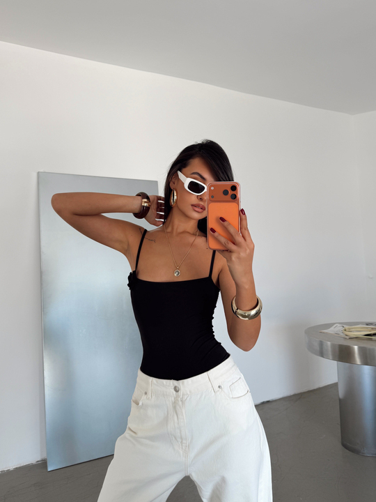 Gül Detaylı Bodysuit - Siyah