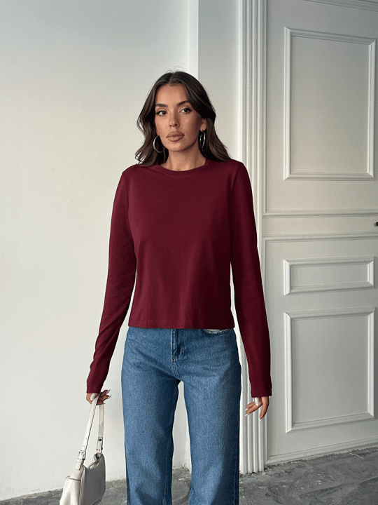 Düz Basic Uzun Kol - Bordo