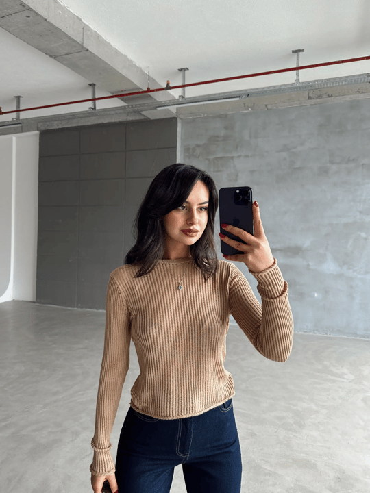 Arya Bisiklet Yaka Basic Triko Vizon - Vizon