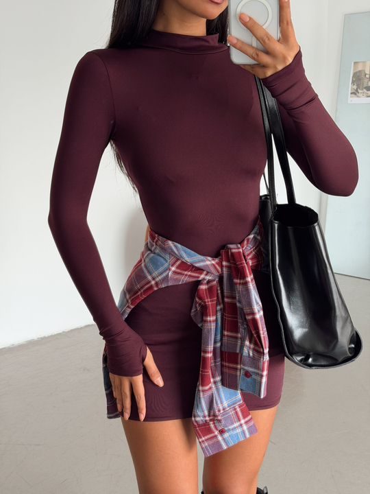 Yarım Balıkçı Mini Elbise - Bordo