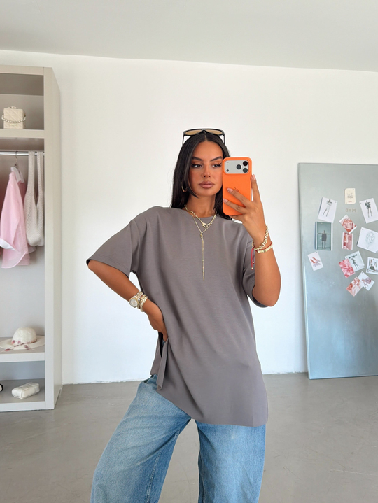 Yan Yırtmaç Oversize Basic - Antrasit