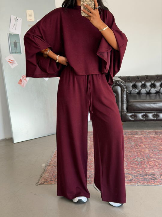 Yarasa Kol Oversize Takım - Bordo