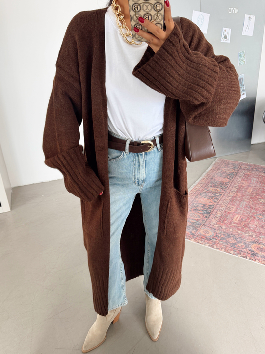 Oversize Uzun Hırka - Kahverengi