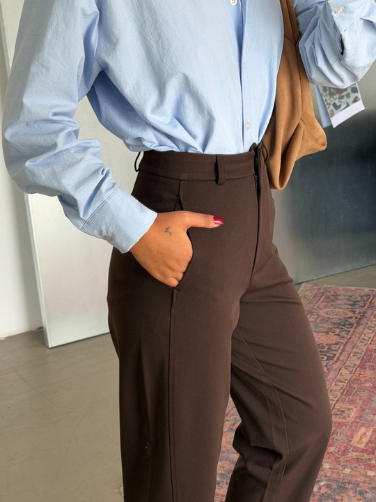 Klasik Düz Kesim Pantolon - Kahve