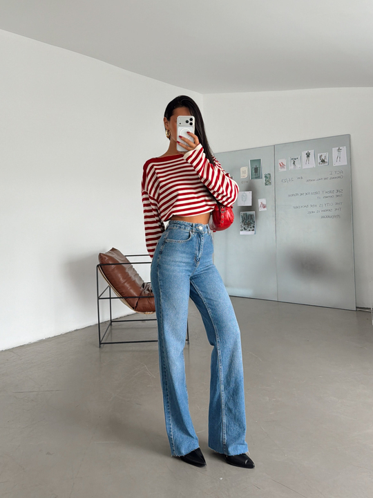Klasik Model Kesik Paça Jean - Açık Mavi