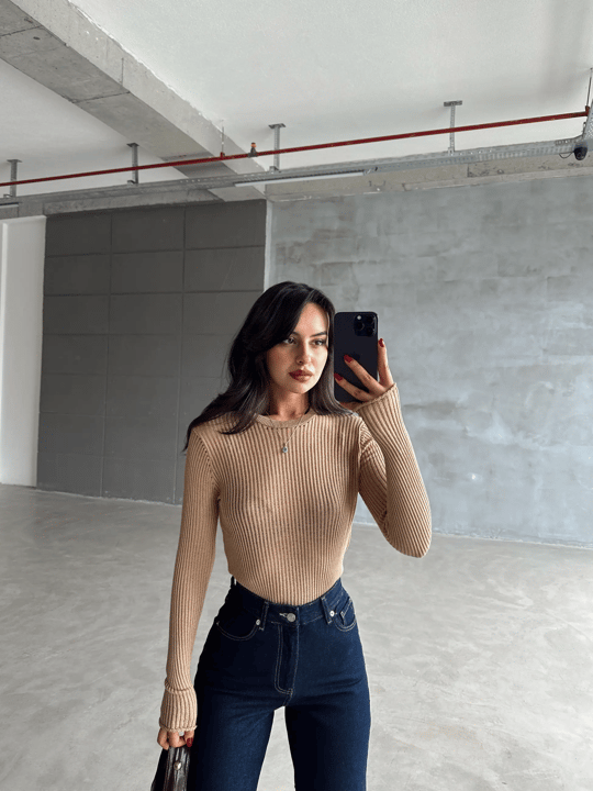 Arya Bisiklet Yaka Basic Triko Vizon - Vizon