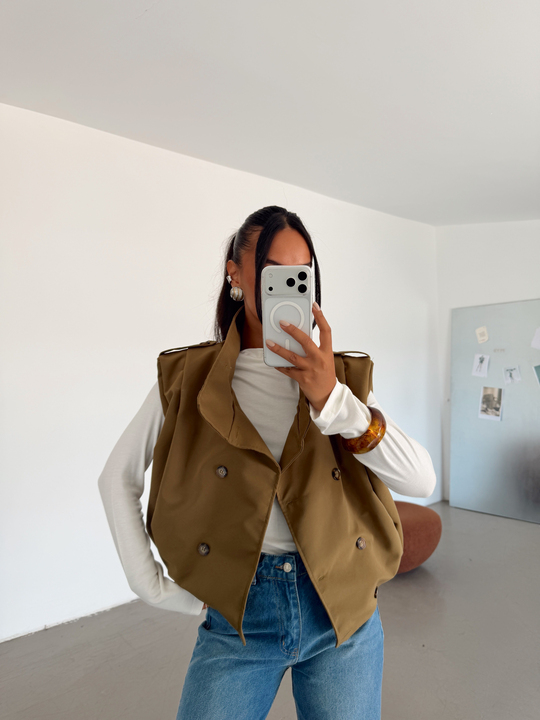 Apolet Detaylı Oversize Yelek - Haki