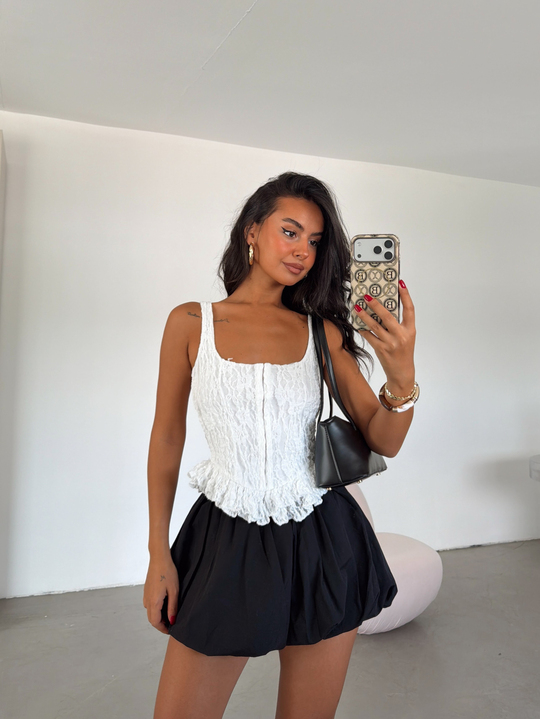 Korse Dantel Crop Top - Beyaz