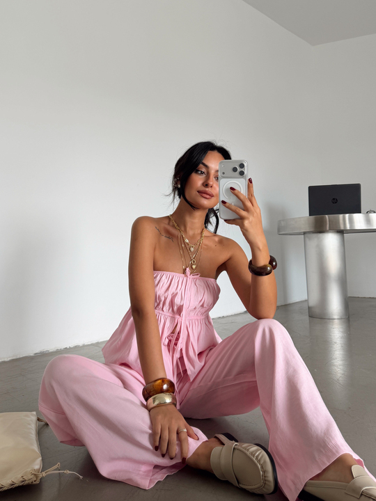 Straplez Keten Takım - Pembe