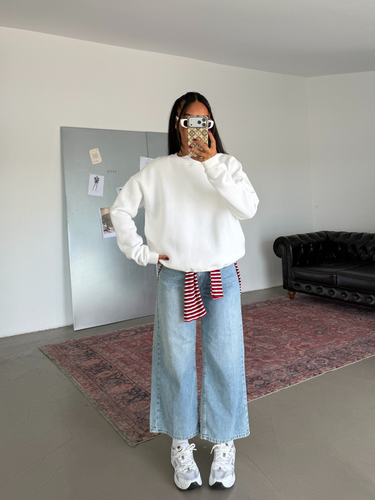 Düz Basic Sweatshırt - Beyaz