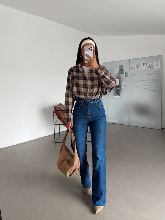 Klasik Model Kesik Paça Jean - Mavi