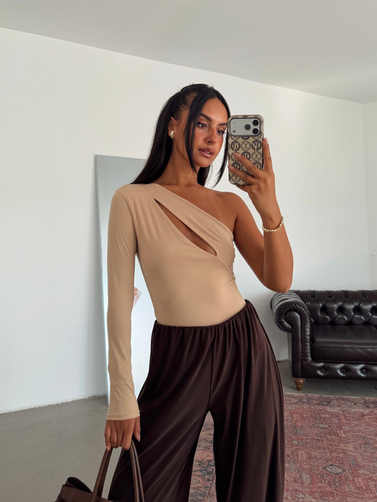 Sabrina Tek Kol Bodysuit Bej - Bej