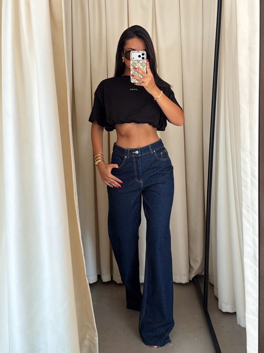 Klasik Model Kesik Paça Jean - Lacivert