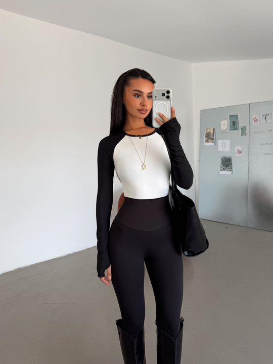 Bisiklet Yaka Kontrast Bodysuıt - Siyah