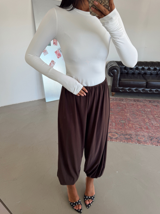 Bisiklet Yaka Uzun Kol Bodysuit - Ekru