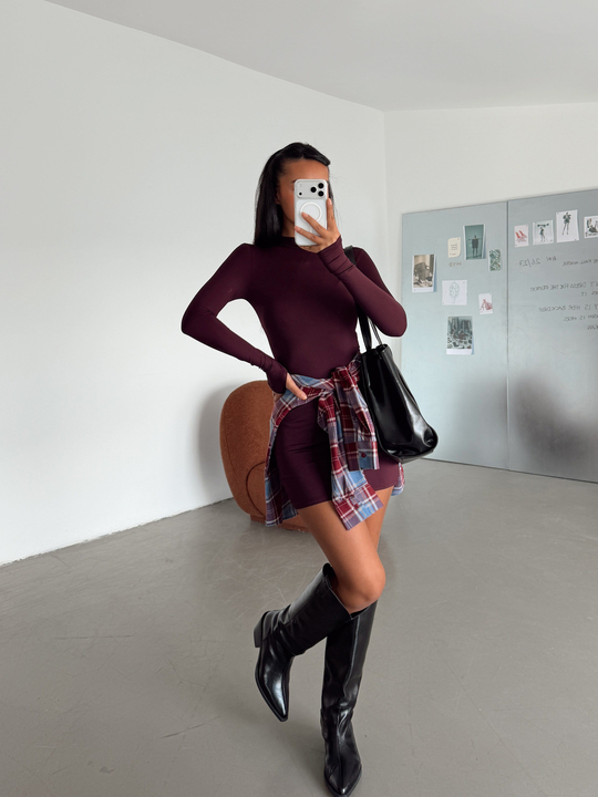 Yarım Balıkçı Mini Elbise - Bordo