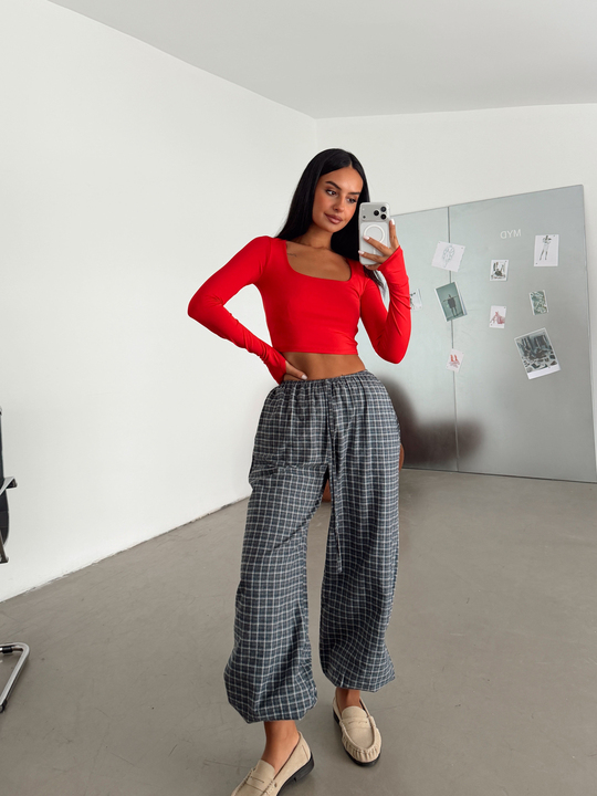 Bel Lastik Ekoseli Jogger Pantolon - Antrasit