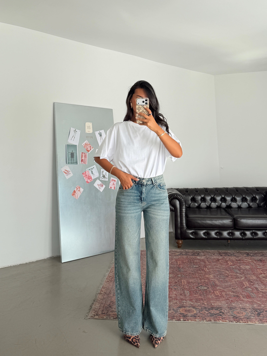 Orta Bel Wide Leg Jean - Mavi Yıkama
