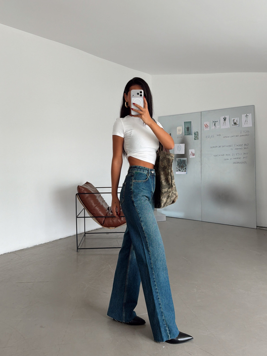 Klasik Model Kesik Paça Jean - Eskitme