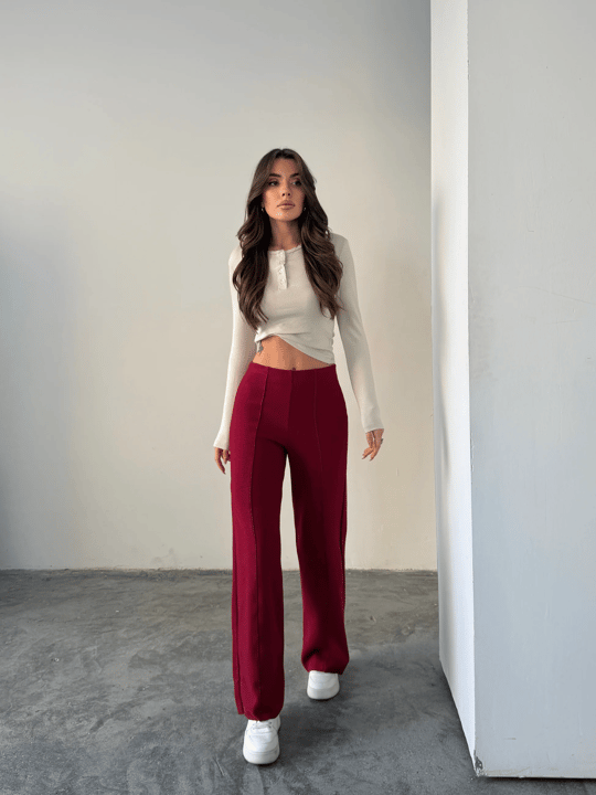 Çimalı Bel Lastik Selanik Pantolon - Bordo