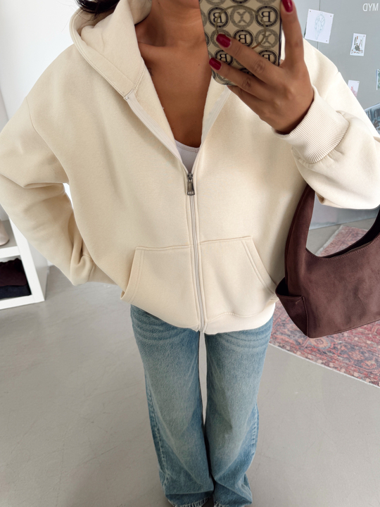 Fermuarlı Cepli Sweat - Taş