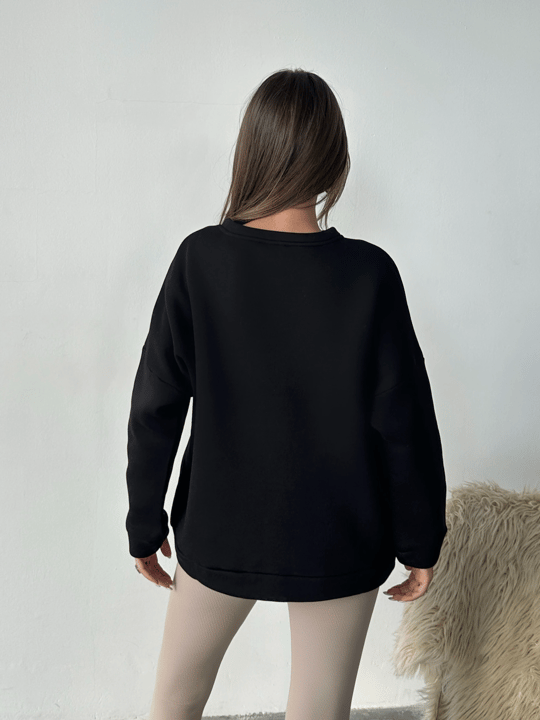 Eagles Üç İplik Oversize Sweat Siyah - Siyah