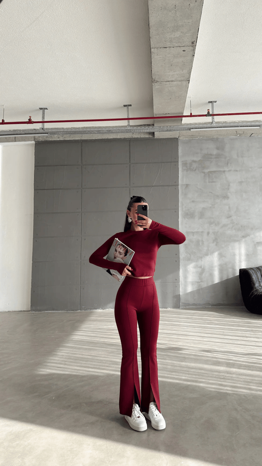 Paça Yırtmaçlı Oysh Takım - Bordo