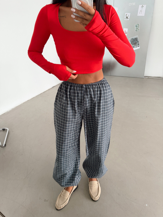 Bel Lastik Ekoseli Jogger Pantolon - Antrasit