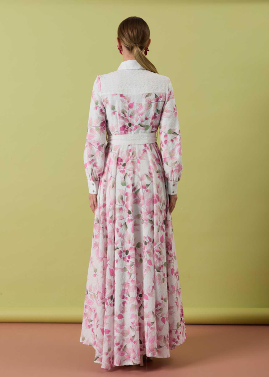 A50305 Aguaje Desenli Beli Kuşaklı Elbise / PEMBE