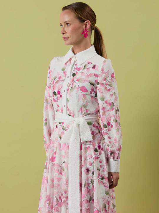 A50305 Aguaje Desenli Beli Kuşaklı Elbise / PEMBE