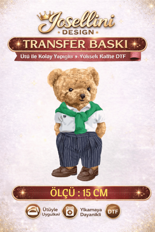 Şık Kombinli Ayıcık DTF Transfer Baskı 15 cm 