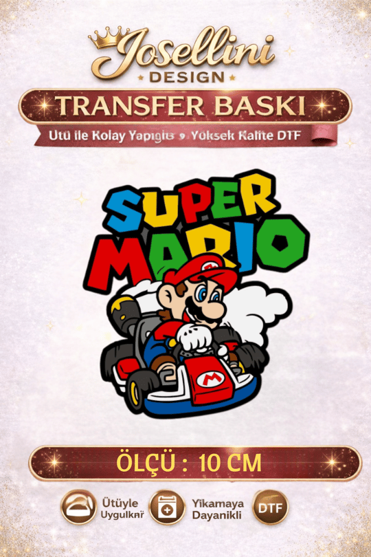 Super Mario Figürlü DTF Transfer Baskı 10 cm 