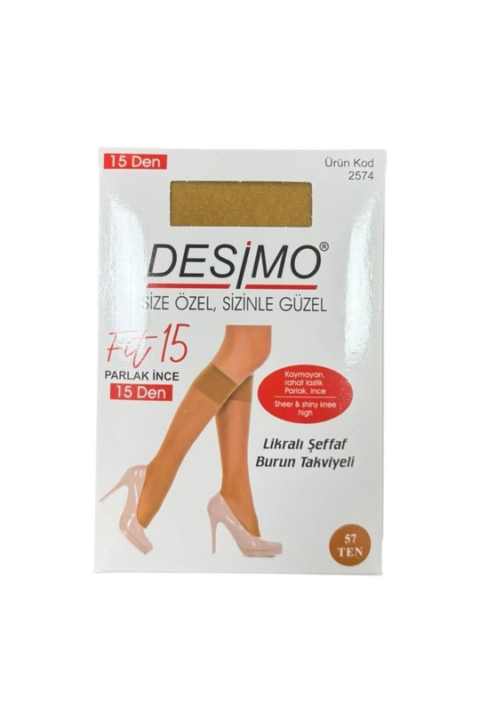 Fit 15 Denye Kadın İnce Parlak Diz Altı Pantolon Çorabı 12 Çift – Ten (57)
