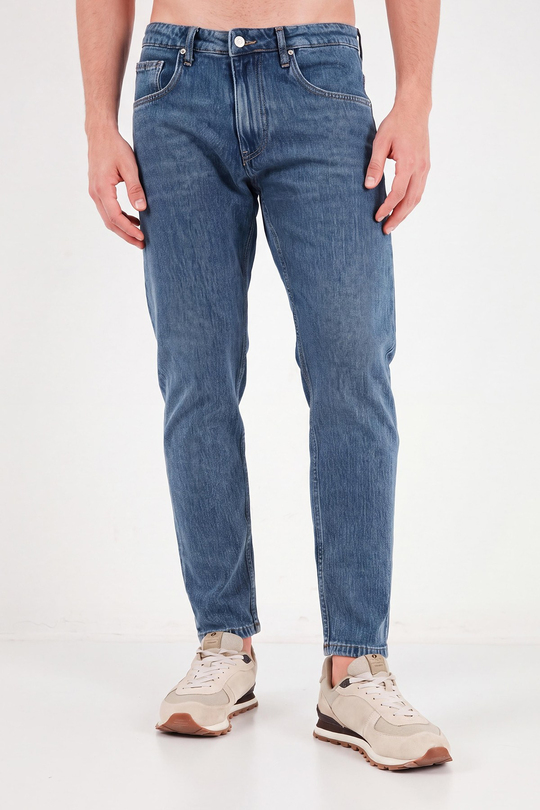 Pamuklu Normal Bel Boru Paça Jeans Erkek Kot Pantolon 5901F05MILANO MAVİ