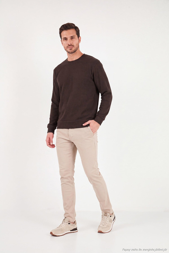 Pamuklu Regular Fit Bisiklet Yaka Erkek Sweat 5905965 KAHVE